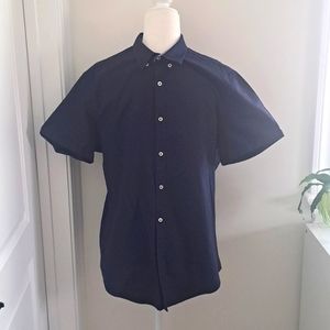Zara Man Navy Blue Slim.Fit Short Sleeve Button-down Shirt size XL